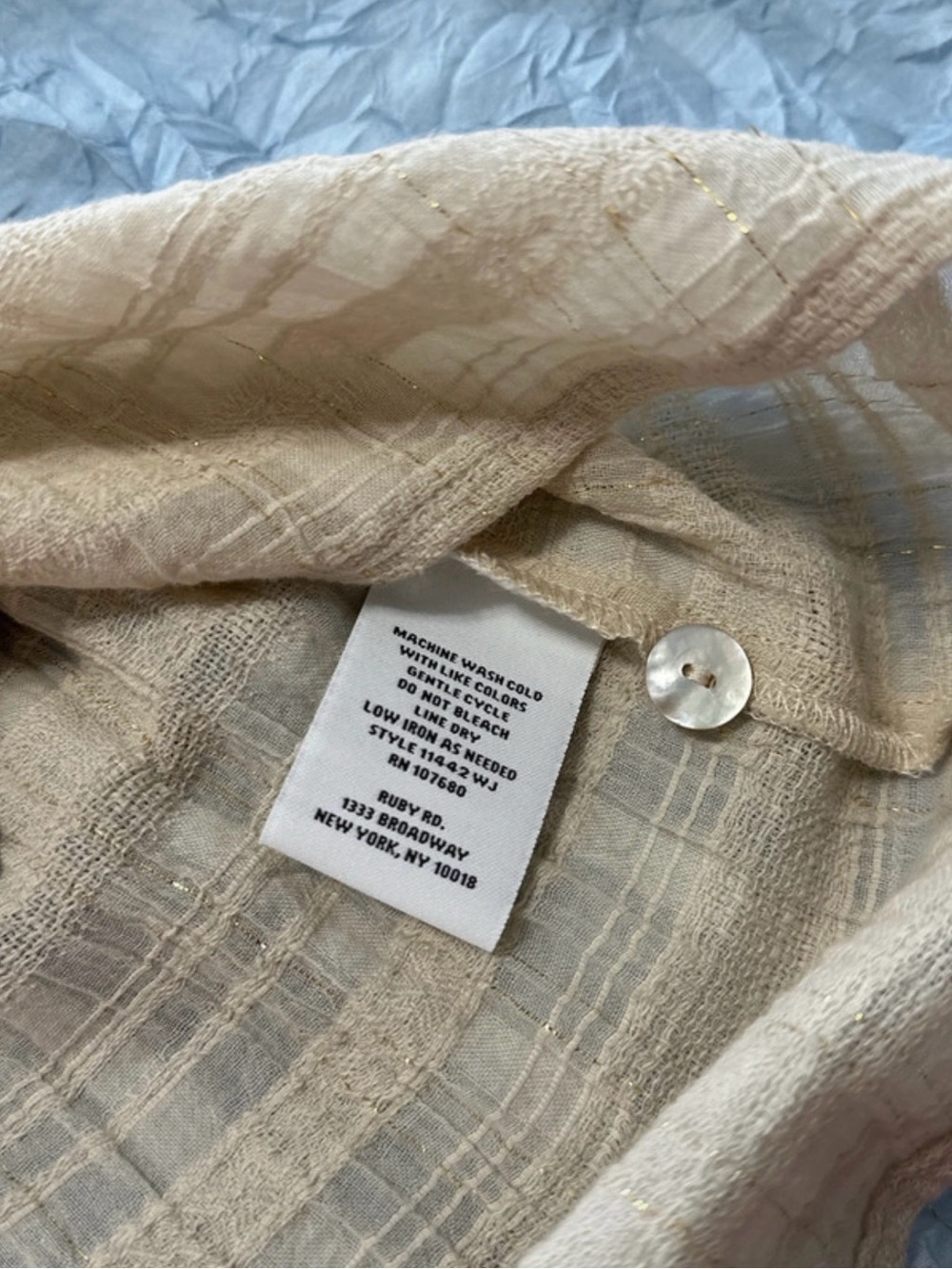 Ruby Rd. Cream Button-Front Tunic with Subtle Metallic Thread - Picture 6 of 6